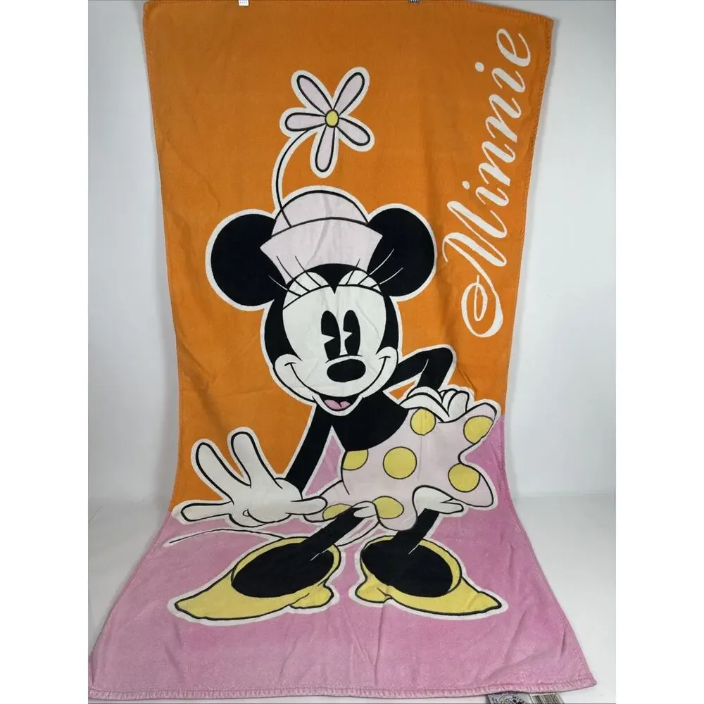 Vintage Disney Minnie Mouse Pink & Orange Beach Towel Mickey & Co. 100% Cotton
